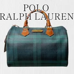 【美品】POLO RALPH LAUREN ミニボストンバッグ チェック 緑