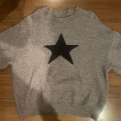 スター柄 クルーネックニット グレー