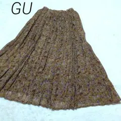 GU 324437 総柄　プリーツ　ロングスカート 花柄　ウエストゴム