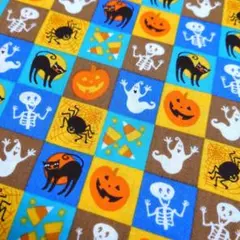 LECIEN ハロウィン生地 ブロック ブルー×オレンジ