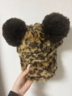 レオパード柄 ミッキー耳付き帽子