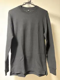 UNIQLO ユニクロ　ワッフルクルーネックTシャツ　黒　ブラック　ロンT 長袖