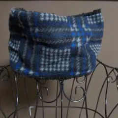 フリース ネックウォーマー グレー 青 チェック柄