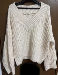 【美品】Regalect レガレクト Vネック ニット セーター ホワイト Fのサムネイル