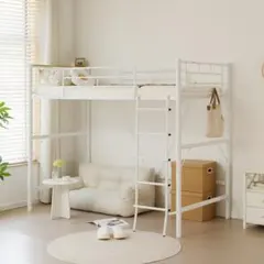 RASIKロフトベッドシングルフレーム ホワイトスチール宮付き