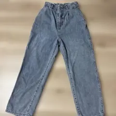 グローバルワークライトブルー ゴムウエスト ワイドレッグデニムパンツ