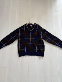 交渉可　KENZO PARIS チェック柄 Vネックニット セーター Mのサムネイル