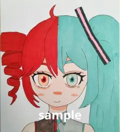手描きイラスト 初音ミク　重音テト ファンアート　色紙