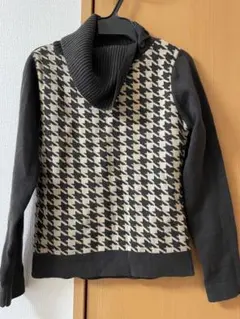 Mサイズ セーター ニット 千鳥格子柄 ブラウン タートル Y2K