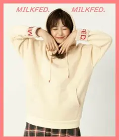 ミルクフェド☆超美品レア♪完売袖リブロゴ裏起毛ボアスウェットパーカーMアイボリー