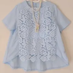 まぁちゃん様専用‼️ライトブルー レース半袖シャツ❣️