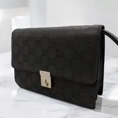 グッチ GG柄 セカンドバッグ クラッチバッグ レザー ナイロン ブラック 黒
