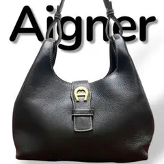 美品Aignerアイグナー ワンショルダーバッグ　ショルダー バッグ レザー黒