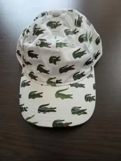 LACOSTE 総柄 ロゴ キャップ ホワイト