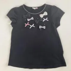 any FAM リボン装飾 半袖Tシャツ 黒　140cmのサムネイル