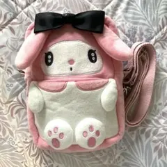 うさぎデザインバッグ ピンク　マイメロディ　黒リボンスマホケース　防水ポシェット