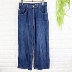 アメリカンホリック【L】デニムワイドストレートパンツ 薄手 体型カバー ゆるだぼ