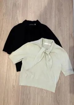 COCODEAL リボン付き半袖ニット2色セット