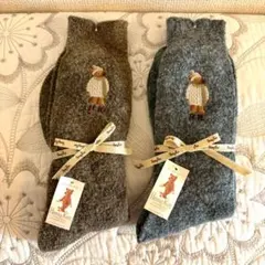 新品 ヘンリールー 厚手ソックス 2足セット 25-27cm 福助 クマ刺繍