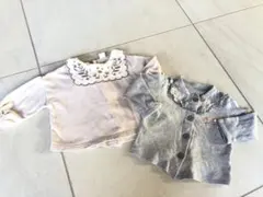 テータテート　花柄襟刺繍トレーナー80 中白色　裏起毛　バースデイ　フタフタ