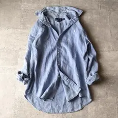 RALPH LAUREN｜ブルー ストライプ ポニー刺繍 リネンシャツ XL - メルカリ