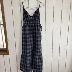 GU ネイビー チェック柄 キャミワンピース