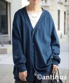 antiqua アンティカ　ハイゲージニットカーディガン　ブルー