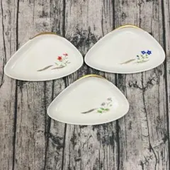 橘吉　五草花銘々皿　たち吉 金彩 貝型 五美草 銘々皿 3枚　花柄