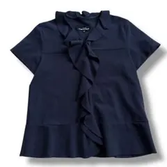 トリココムデギャルソン 半袖 ブラウス フリル ネイビー Mサイズ