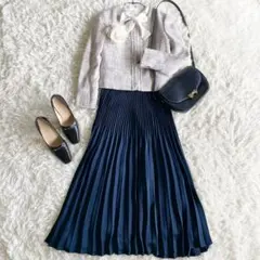 美品✨ママスーツ　3点セット　ジャケット　プリーツスカート　ボウタイブラウス　S