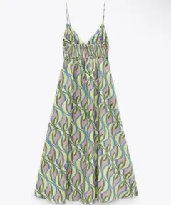 新品タグ付ZARA コットンリネン　ロングキャミワンピース　リゾートワンピ　総柄