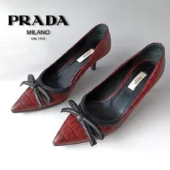 PRADA レザー パンプス リボンデザイン ボルドー 35 イタリア製