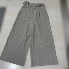 グレー ワイドパンツ リングベルト付き