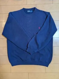 【希少】90s ポロラルフローレン 紺タグ スウェット 刺繍ロゴ ネイビー L