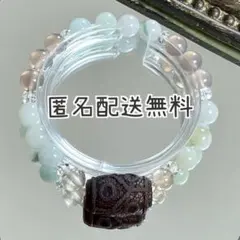 風化亀甲六眼天珠&ビルマ産翡翠&グレーアゲート&ルチル　ブレス　内径約16cm