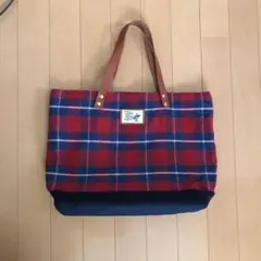 トートバッグ 本革持ち手 タータンチェック