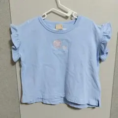 プティマイン 半袖Tシャツ 90 水色 フリル 女の子 　シェル柄　夏服