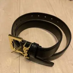 Yves Saint Laurent レザーベルト ブラック ゴールド 男女可能 - メルカリ