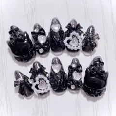 No.597　ネイルチップ 量産型 地雷系 サブカル 平成女児 猫 黒 ブラック