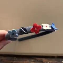 ファミリア デニム色 花モチーフ カチューシャ