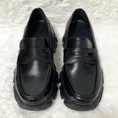 MENUE メヌエ 厚底ローファー 革靴 ブラック ソフトレザー 合成皮革 黒