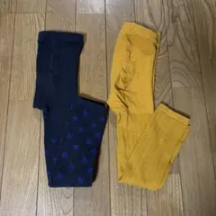 レギンス 110cm 黒ドット柄、マスタード色