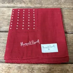希少　マーガレットハウエル　ハンカチ　ダイヤ　透かし格子柄　赤　ダイヤ水玉　大判
