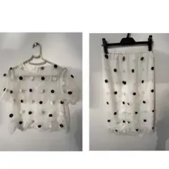 diagram ダイアグラム　ホワイト 花柄刺繍 セットアップ