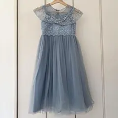 発表会　結婚式　パーティー　レースドレス　チュールドレス　ブルーグレー　130㎝