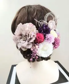 和装髪飾り　(淡紫ダリア＆水引)　結婚式　成人式　七五三　卒業式　謝恩会　振袖