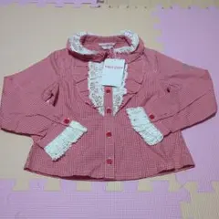 新品‼️メゾピアノ ギンガムチェック ブラウス 120 長袖 フリル 赤 女の子