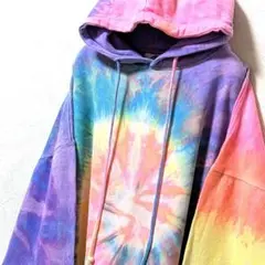 カラートーン 総柄 スウェットパーカー タイダイ L 古着肉厚