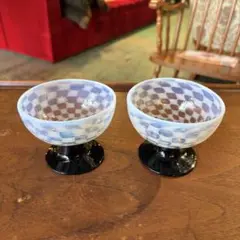 氷グラス 市松模様 乳白色 氷コップ 脚付きグラス　白黒 ①