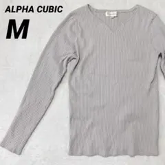 ALPHA CUBIC Vネック 薄手リブニット アイボリーホワイト Mサイズのサムネイル